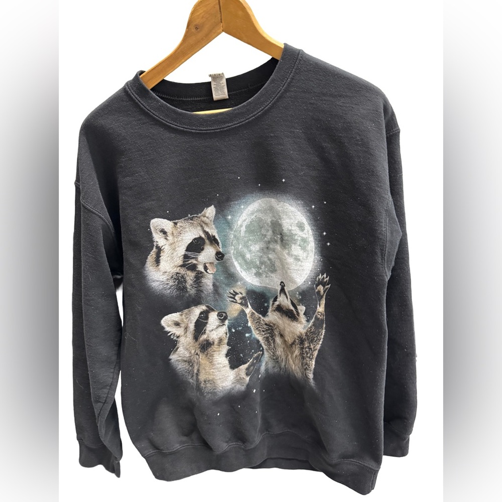 Gildan Black Men's Crewneck Sweater Trash Panda Party Time.